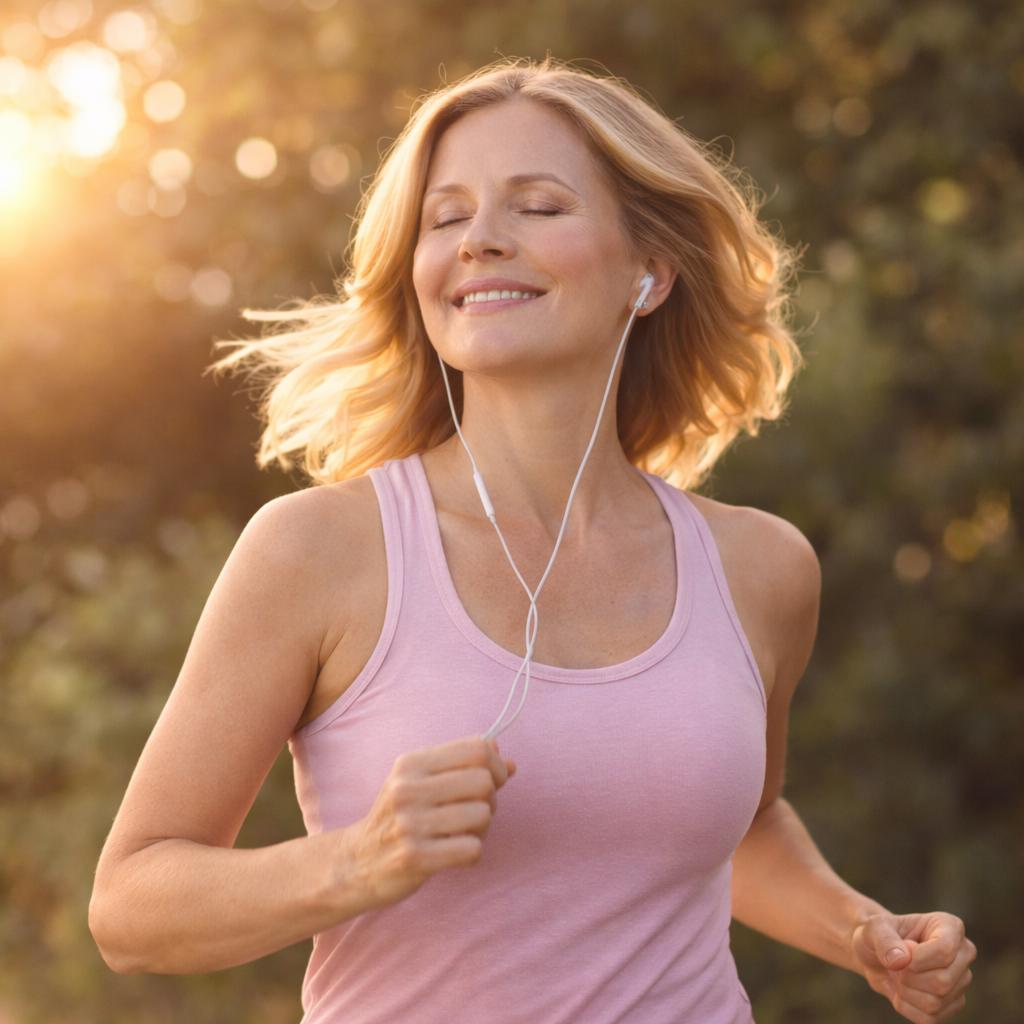mulher ativa sorrindo e em movimento